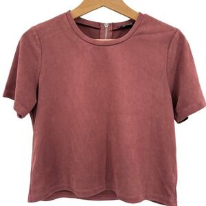 Zara Trafaluc Faux Suede Top Boxy‎ Crop Blouse Zip Back Blush Women's Size 28